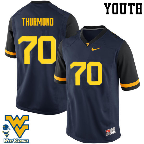 Youth #70 Tyler Thurmond West Virginia Mountaineers College Football Jerseys-Navy - Click Image to Close